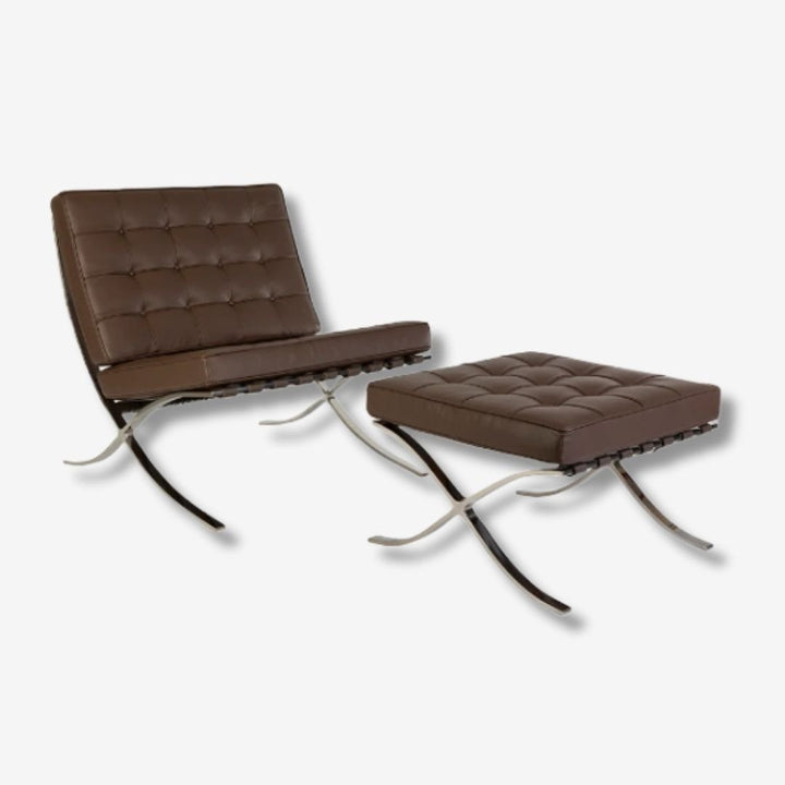Mies Barcelona Pavilion Chair with Footrest Dark Brown