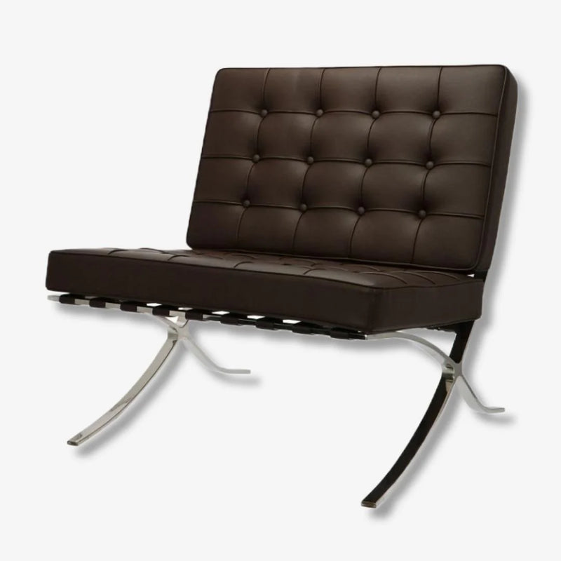 Brown leather chair with metal legs on a white background